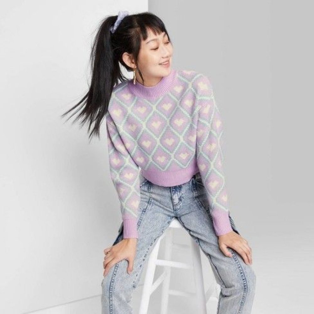 Wild Fable Target Pastel Hearts Cropped Sweater sz M
